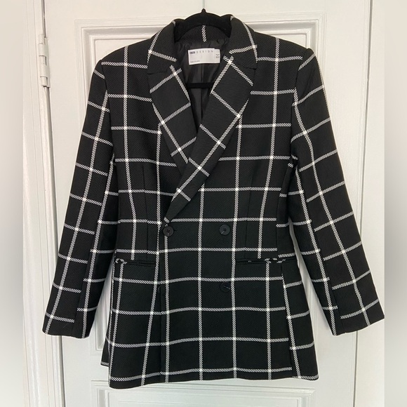 ASOS Black & White Checkered Double Breasted Classic Blazer w/ 2 Pockets Size 4 - Picture 2 of 13